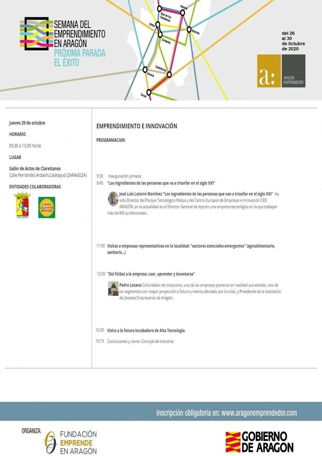 Jornada virtual de emprendimiento en Calatayud, mañana con José Luis Latorre y Pedro Lozano 1 SAVE 20201028 223947