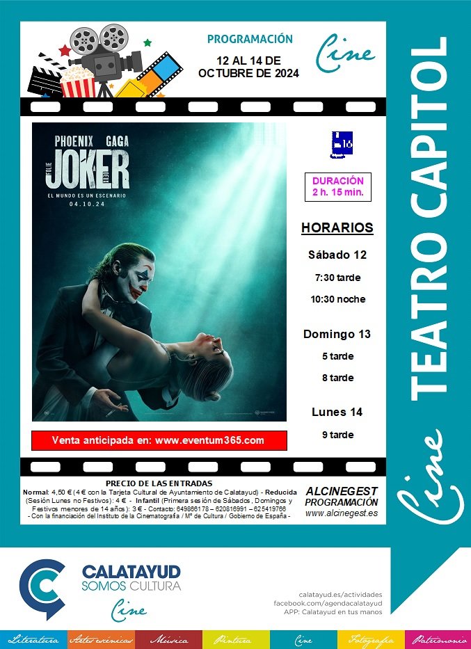 “Joker”, este fin de semana en el Cine Capitol de Calatayud: consulta aquí las sinopsis, las sesiones y los precios de las entradas 2 PROGRAMA CINE CAPITOL 12 14 OCTUBRE 2024