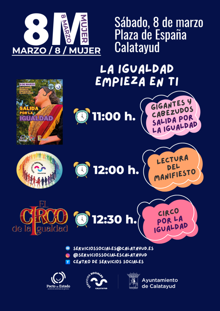 Calatayud conmemorará el Día de la Mujer con cabezudos, manifiesto institucional y un espectáculo circense: será este mismo sábado 8 de marzo 4 CARTEL ACTOS 8 MARZO