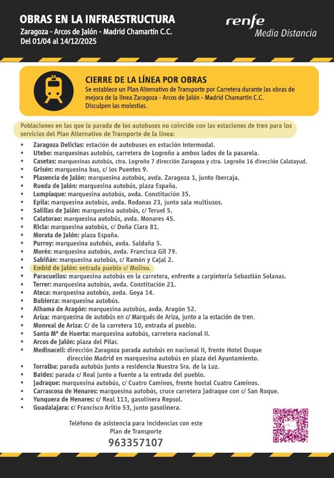 Mañana se interrumpen los trenes de media distancia entre Zaragoza y Guadalajara, y RENFE pone en marcha un plan alternativo de transporte con autobús 3 IMG 1645