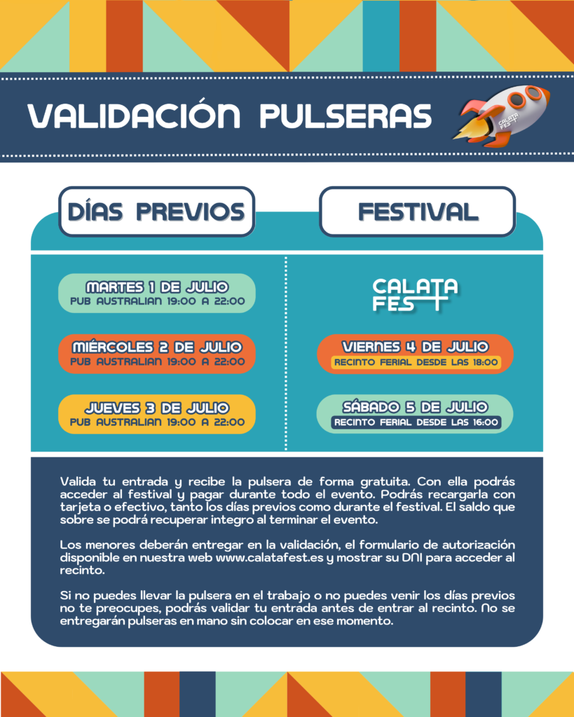ESPECIAL CalataFest 2025: información esencial para la validación de las pulseras de acceso al festival 1 MURO CARTELENTRADASABONOS