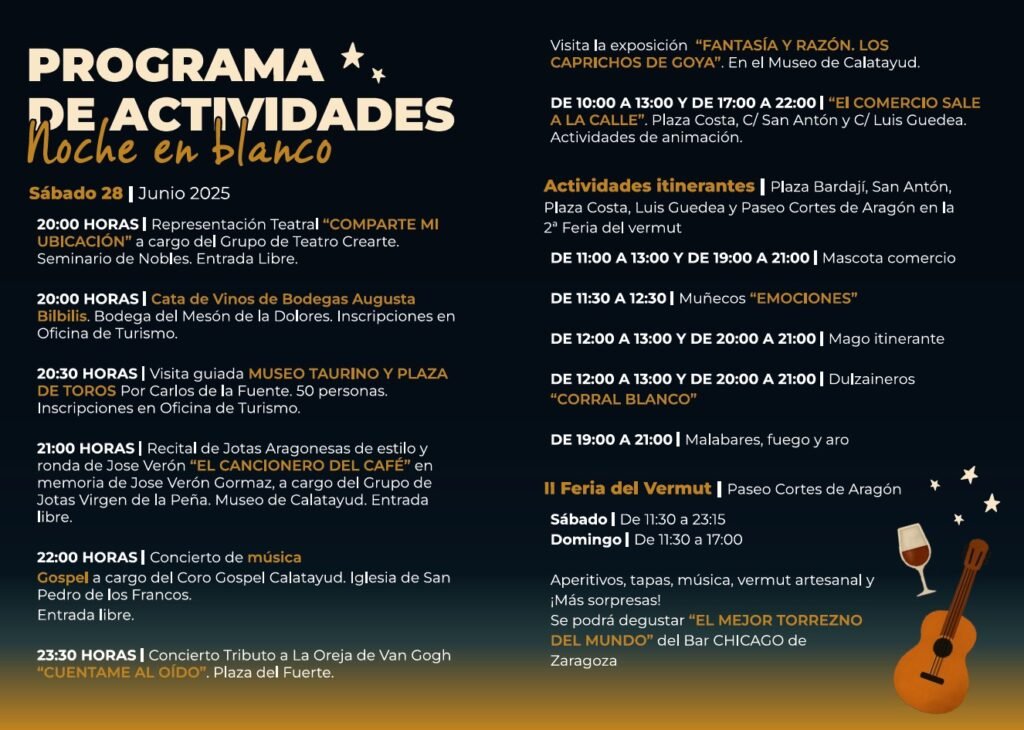 Calatayud celebrará por primera vez la Noche en Blanco el próximo 28 de junio: habrá teatro, música, recitales, visitas guiadas y un gran tributo a La Oreja de Van Gogh 2 PROGRAMA NOCHE EN BLANCO