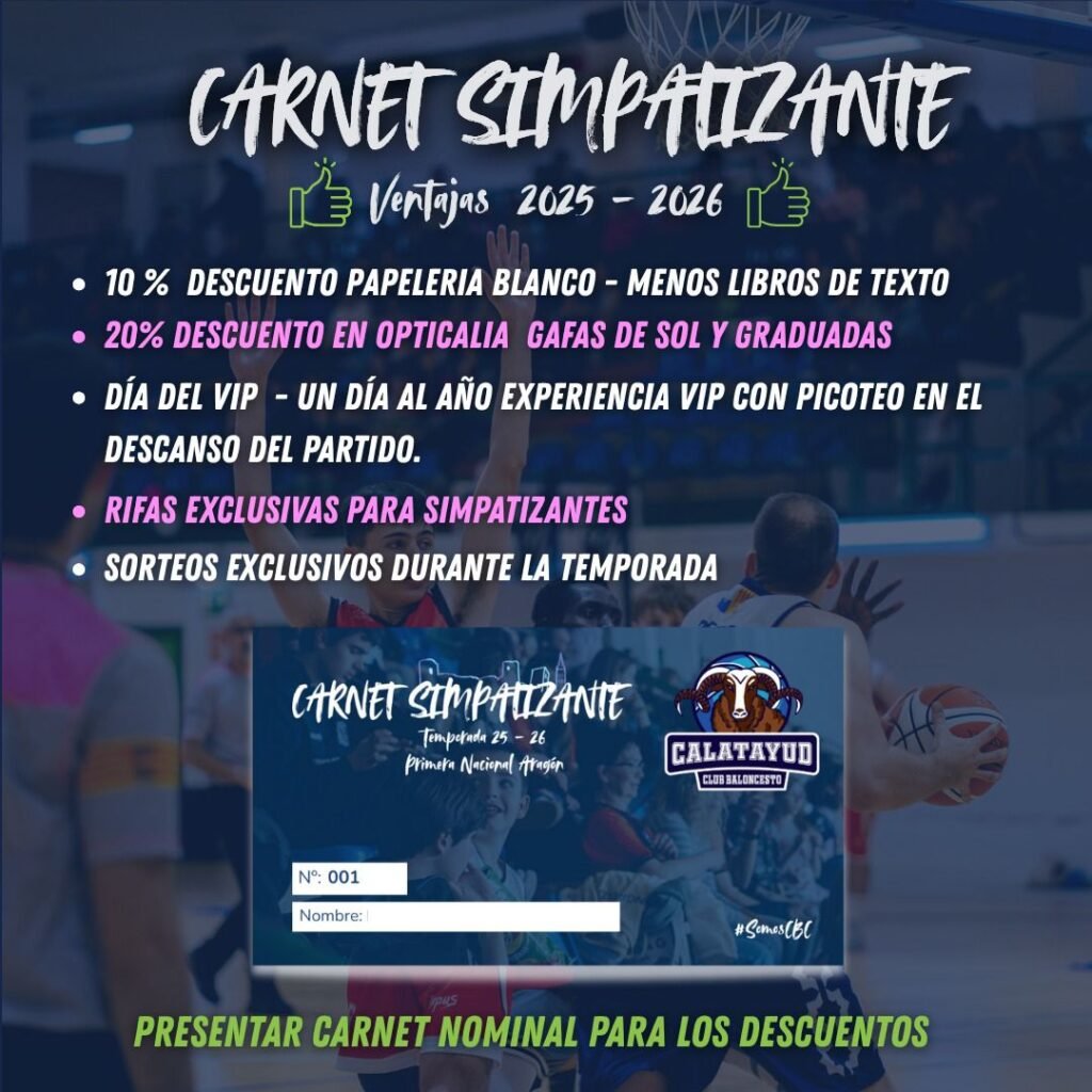 El Club Baloncesto Calatayud lanza el carnet simpatizante para la temporada 2025-2026 desde 30€: te contamos aquí todas las ventajas 2 68854205 3809 44ed 80bc c2cd83a4f2a9