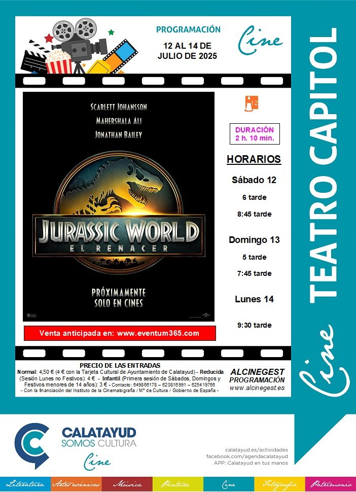 “Jurassic World: El renacer”, llega este fin de semana al Cine Capitol de Calatayud: consulta aquí la sinopsis, el tráiler, las sesiones y los precios de las entradas 2 PROGRAMA CINE CAPITOL 12 14 JULIO 2025