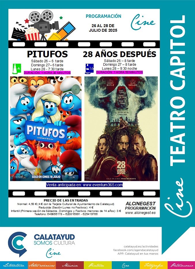 “Pitufos” y “28 años después” llegan este fin de semana al Cine Capitol de Calatayud: consulta aquí la sinopsis, el tráiler, las sesiones y los precios de las entradas 2 PROGRAMA CINE CAPITOL 26 28 JULIO 2025