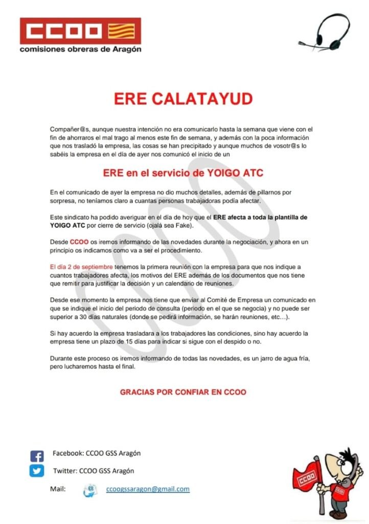Comisiones Obreras alerta a los trabajadores de la GSS de Calatayud de un posible ERE que podría afectar al 80% de la plantilla 2 15b82f06 305e 4754 ab20 b320388563e1