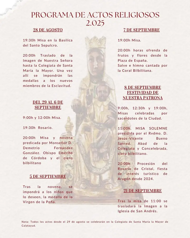 La Virgen de la Peña, patrona de Calatayud, ya descansa en la Colegiata de Santa María la Mayor para las fiestas que se celebrarán en su honor la próxima semana 3 IMG 6524