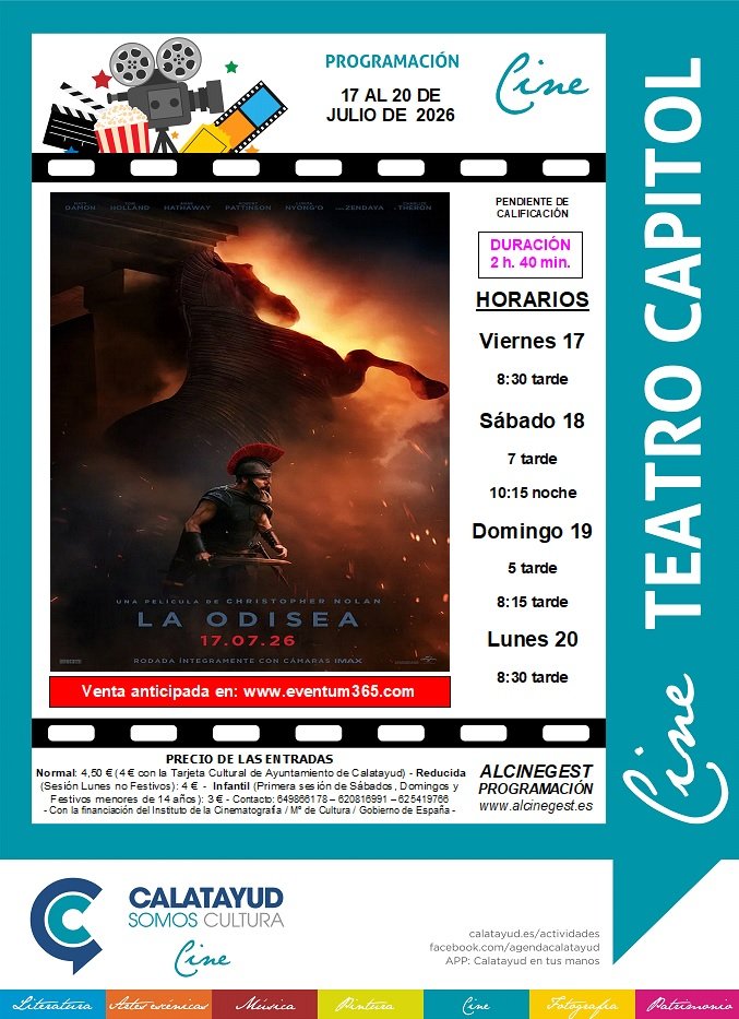 El estreno de “La Odisea” llega este fin de semana al Cine Capitol de Calatayud: consulta aquí la sinopsis, el tráiler, las sesiones y el precio de las entradas 2 PROGRAMA CINE CAPITOL 17 20 JULIO 2026