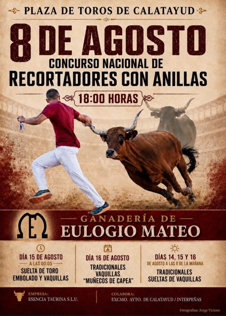 Presentados los carteles para la feria taurina de San Roque 2026 en Calatayud: novillada de Cebada Gago, rejoneo internacional y el tradicional Concurso Nacional de Recortadores, entre otros actos 2 cfd65aee 4257 4e41 88ca c61a0d2bd225