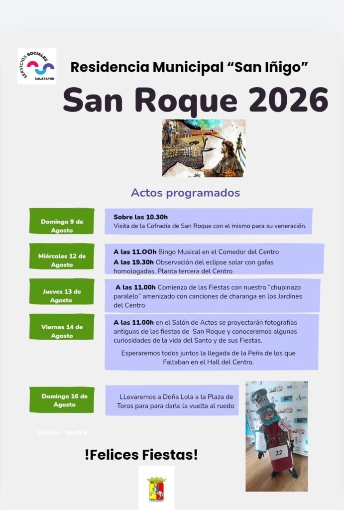 La Residencia Municipal “San Iñigo” de Calatayud prepara una variada agenda para celebrar las fiestas de San Roque 2026 2 9a911031 0747 46a1 a4c5 a6e84f8b080e